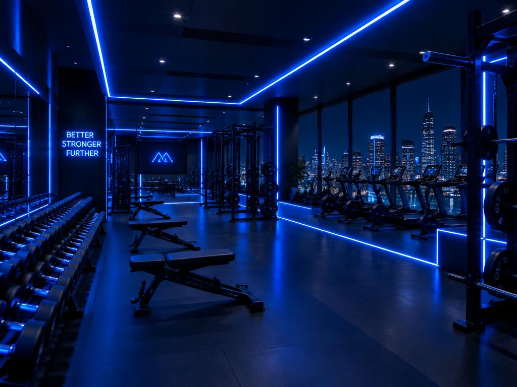 Academia moderna com iluminação azul